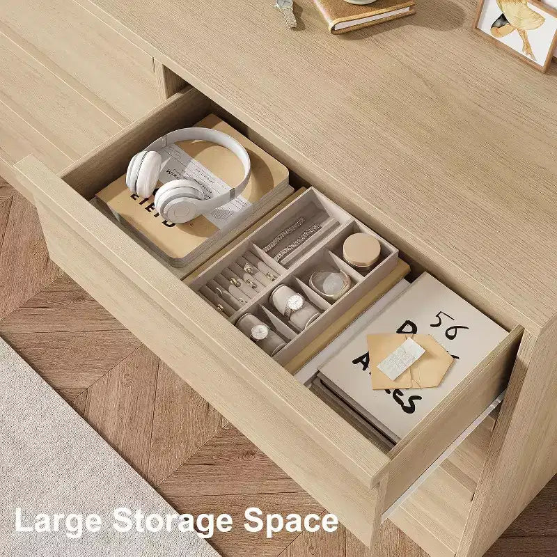 6 Drawer Dresser, 46.7 Wide Modern Double Dresser Organizer, Wooden Chest of Drawers, with Concave Handles, Large Storage, for Living Room