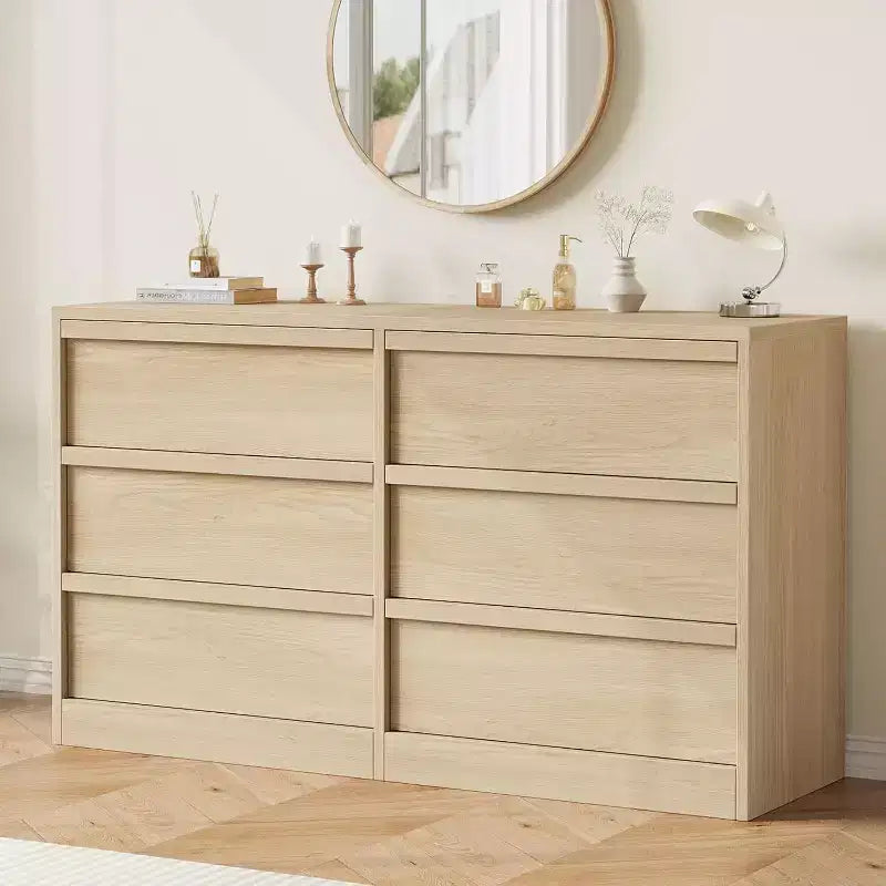 6 Drawer Dresser, 46.7 Wide Modern Double Dresser Organizer, Wooden Chest of Drawers, with Concave Handles, Large Storage, for Living Room