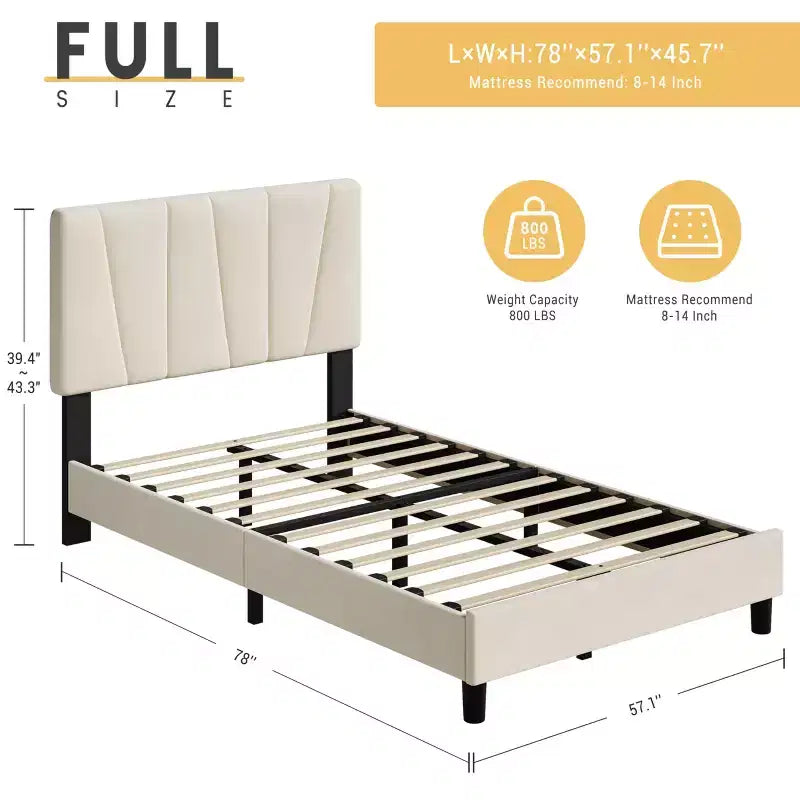 Bed Frame with Adjustable Headboard, Linen Upholstered Platform Bed Frame with Strong Wooden Slats, Mattress Foundation