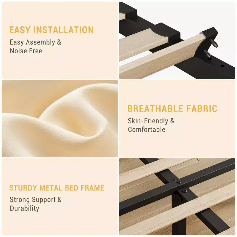 Bed Frame with Adjustable Headboard, Linen Upholstered Platform Bed Frame with Strong Wooden Slats, Mattress Foundation
