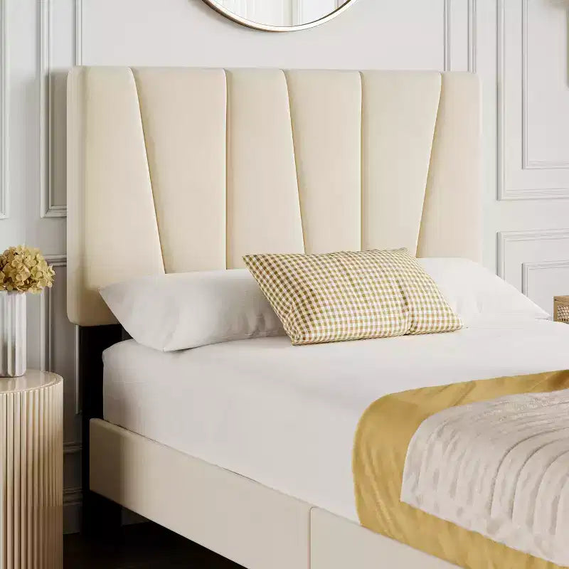 Bed Frame with Adjustable Headboard, Linen Upholstered Platform Bed Frame with Strong Wooden Slats, Mattress Foundation