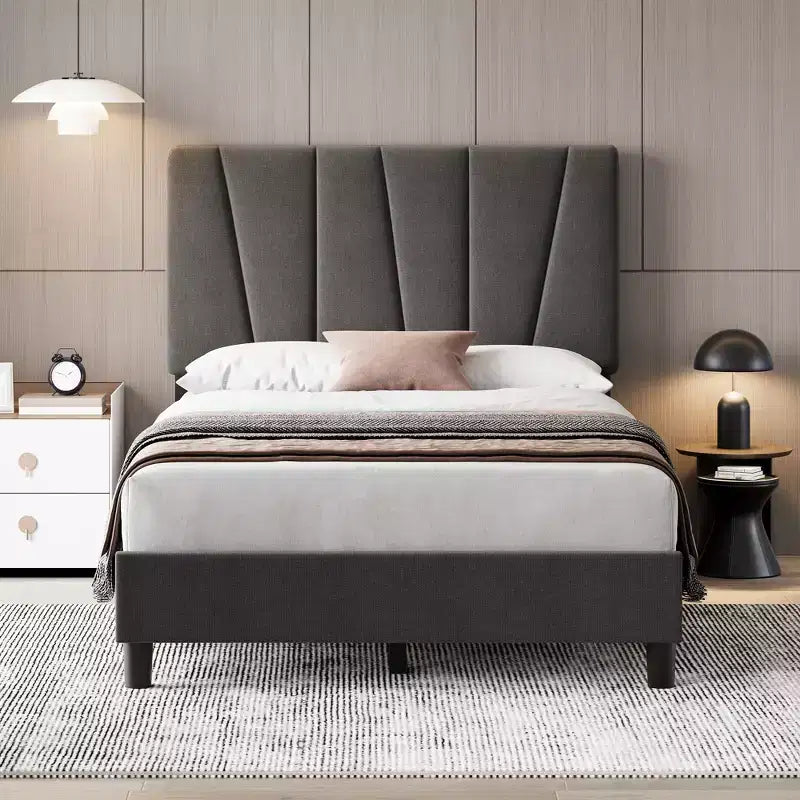 Bed Frame with Adjustable Headboard, Linen Upholstered Platform Bed Frame with Strong Wooden Slats, Mattress Foundation