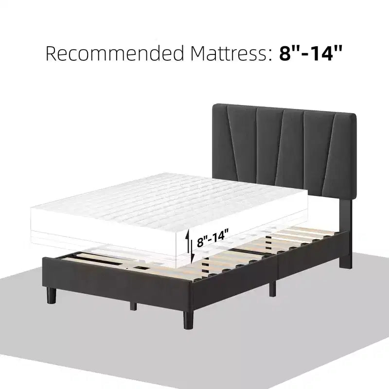 Bed Frame with Adjustable Headboard, Linen Upholstered Platform Bed Frame with Strong Wooden Slats, Mattress Foundation