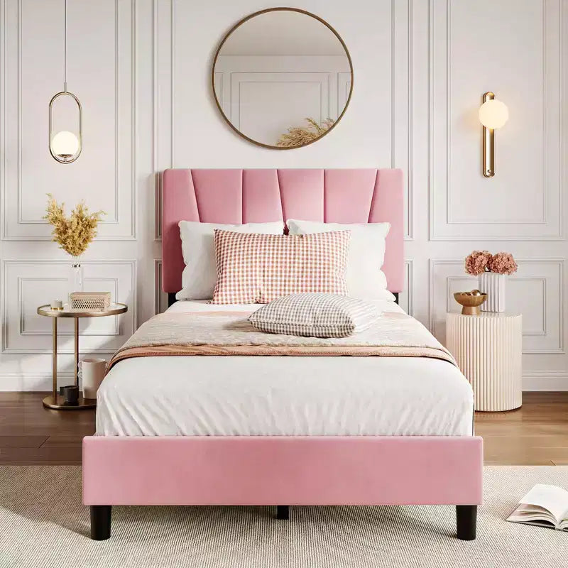 Bed Frame with Adjustable Headboard, Linen Upholstered Platform Bed Frame with Strong Wooden Slats, Mattress Foundation