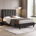 Bed Frame with Adjustable Headboard, Linen Upholstered Platform Bed Frame with Strong Wooden Slats, Mattress Foundation