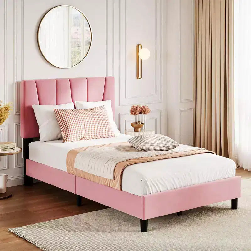 Bed Frame with Adjustable Headboard, Linen Upholstered Platform Bed Frame with Strong Wooden Slats, Mattress Foundation