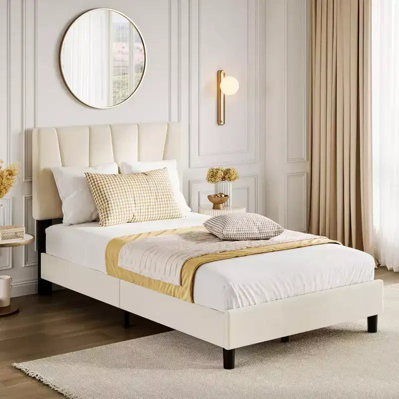Bed Frame with Adjustable Headboard, Linen Upholstered Platform Bed Frame with Strong Wooden Slats, Mattress Foundation