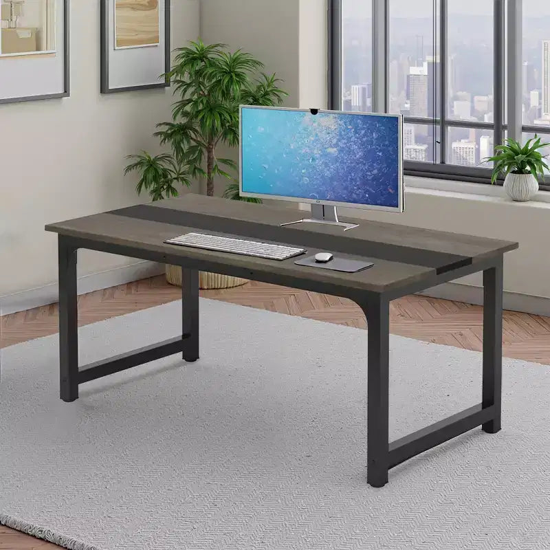 MAYEERTY 70.8 Inch Conference Table, 6-Seater Office Meeting Desk with E1 Engineered Wood & Metal Frame