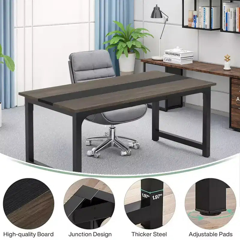 MAYEERTY 70.8 Inch Conference Table, 6-Seater Office Meeting Desk with E1 Engineered Wood & Metal Frame
