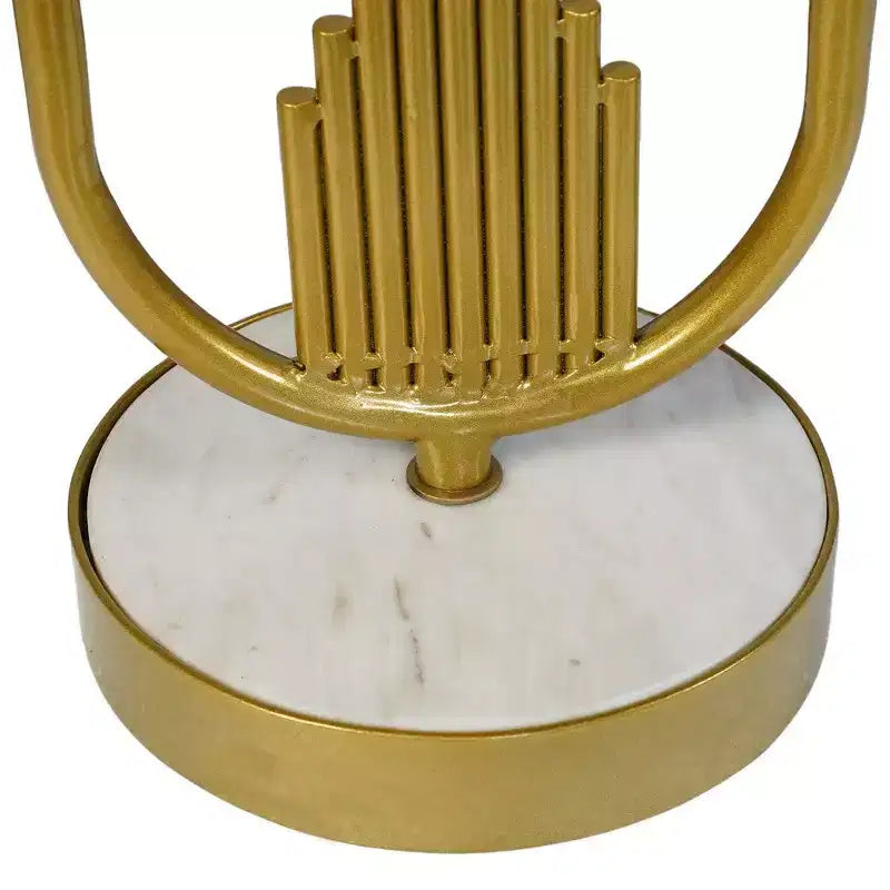 Royal Hampton Side End Table with Round Marble Top and Oblong Frame, 21 Height21 Inch Side End Table with Round Marble Top and Oblong Metal Frame