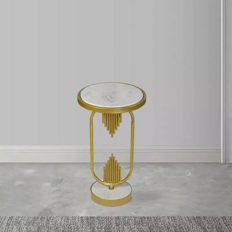 Royal Hampton Side End Table with Round Marble Top and Oblong Frame, 21 Height21 Inch Side End Table with Round Marble Top and Oblong Metal Frame