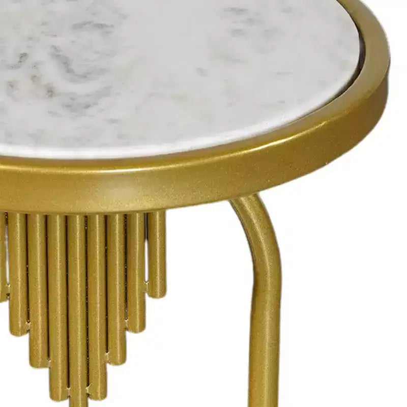 Royal Hampton Side End Table with Round Marble Top and Oblong Frame, 21 Height21 Inch Side End Table with Round Marble Top and Oblong Metal Frame