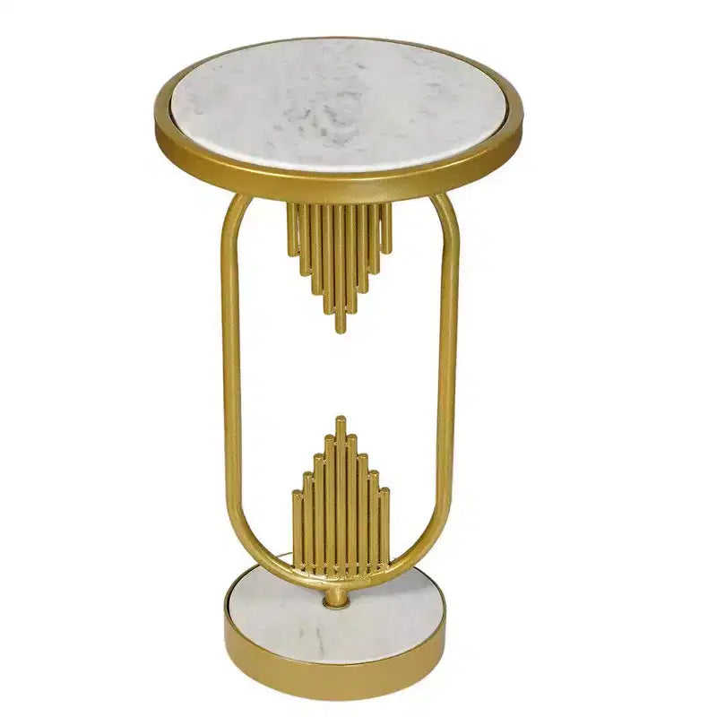 Royal Hampton Side End Table with Round Marble Top and Oblong Frame, 21 Height21 Inch Side End Table with Round Marble Top and Oblong Metal Frame
