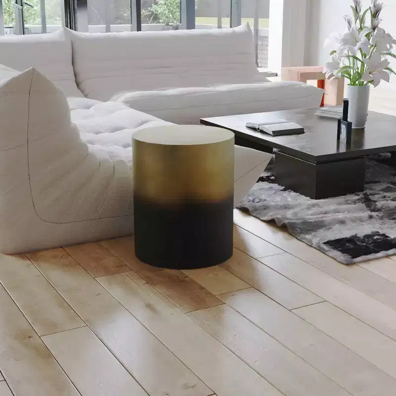 Royal Hampton 20 Inch Side Table with Round Drum Shape | Antique Brass Ombre