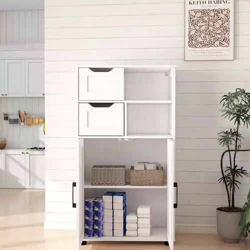Bathroom Cabinet with Doors and Drawers, Freestanding Bathroom Storage Cabinet, Adjustable Shelves