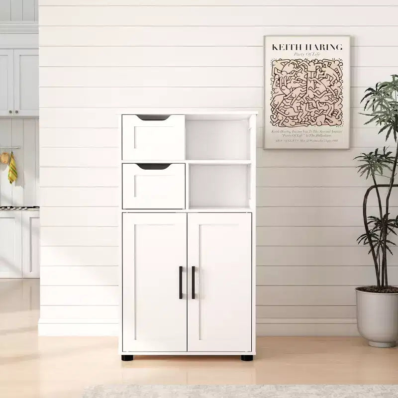 Bathroom Cabinet with Doors and Drawers, Freestanding Bathroom Storage Cabinet, Adjustable Shelves