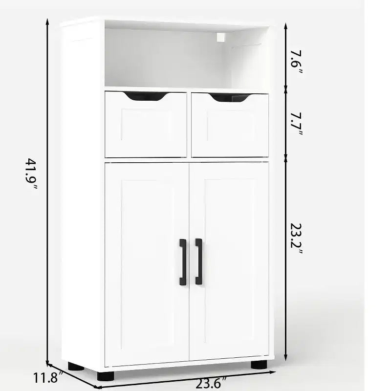 Bathroom Cabinet with Doors and Drawers, Freestanding Bathroom Storage Cabinet, Adjustable Shelves