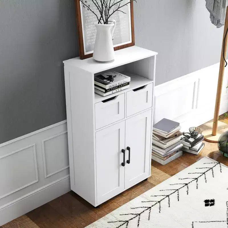 Bathroom Cabinet with Doors and Drawers, Freestanding Bathroom Storage Cabinet, Adjustable Shelves
