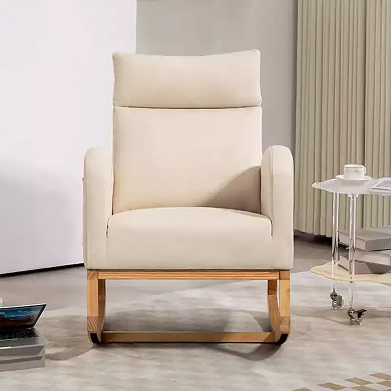 Rocking Chair Nursery with Headrest, Linen Upholstered Glider Rocking Chair with Rubber Wood Legs and Side Pocket, Modern Accent Armchair