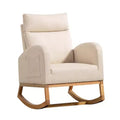 Rocking Chair Nursery with Headrest, Linen Upholstered Glider Rocking Chair with Rubber Wood Legs and Side Pocket, Modern Accent Armchair