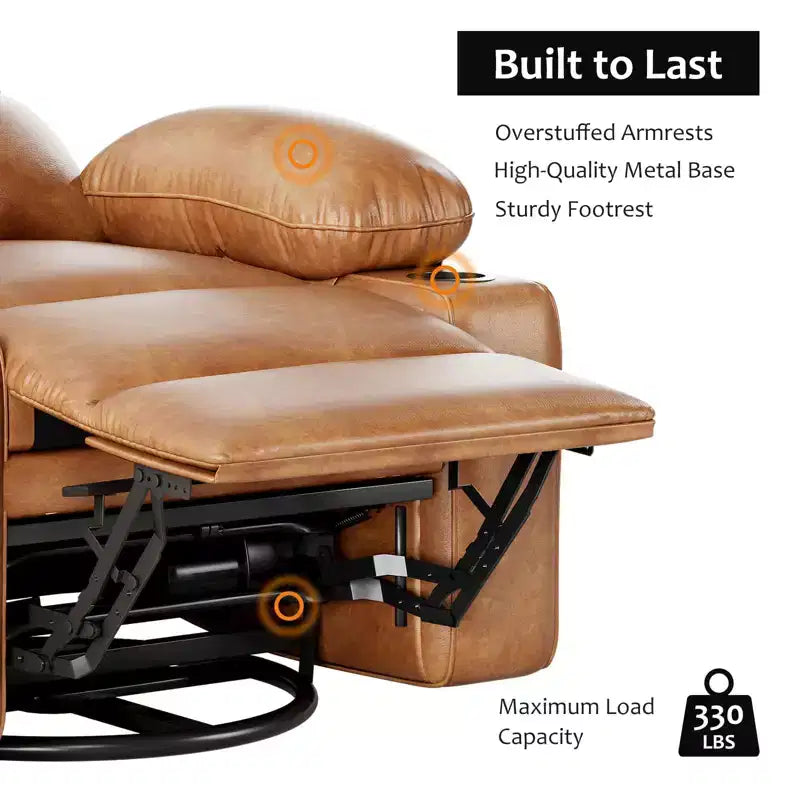 Leather Recliner Chair, Manual Recliner w/Comfortable Arms and Cup Holders for Living Room CF8011