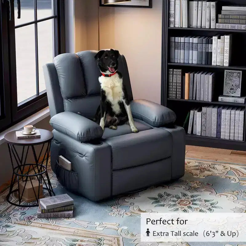 Leather Recliner Chair, Manual Recliner w/Comfortable Arms and Cup Holders for Living Room CF8011