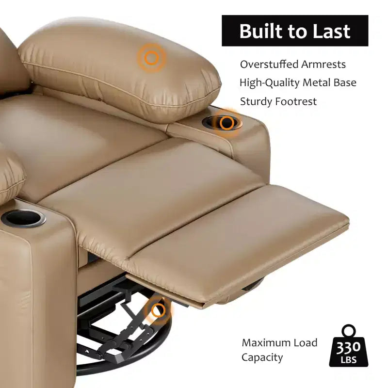 Leather Recliner Chair, Manual Recliner w/Comfortable Arms and Cup Holders for Living Room CF8011