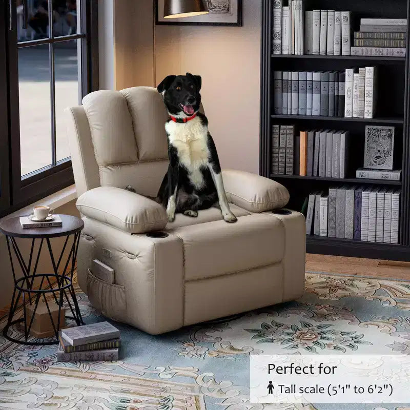Leather Recliner Chair, Manual Recliner w/Comfortable Arms and Cup Holders for Living Room CF8011