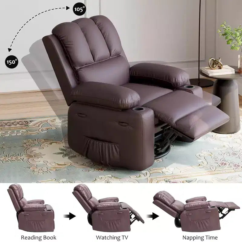 Leather Recliner Chair, Manual Recliner w/Comfortable Arms and Cup Holders for Living Room CF8011