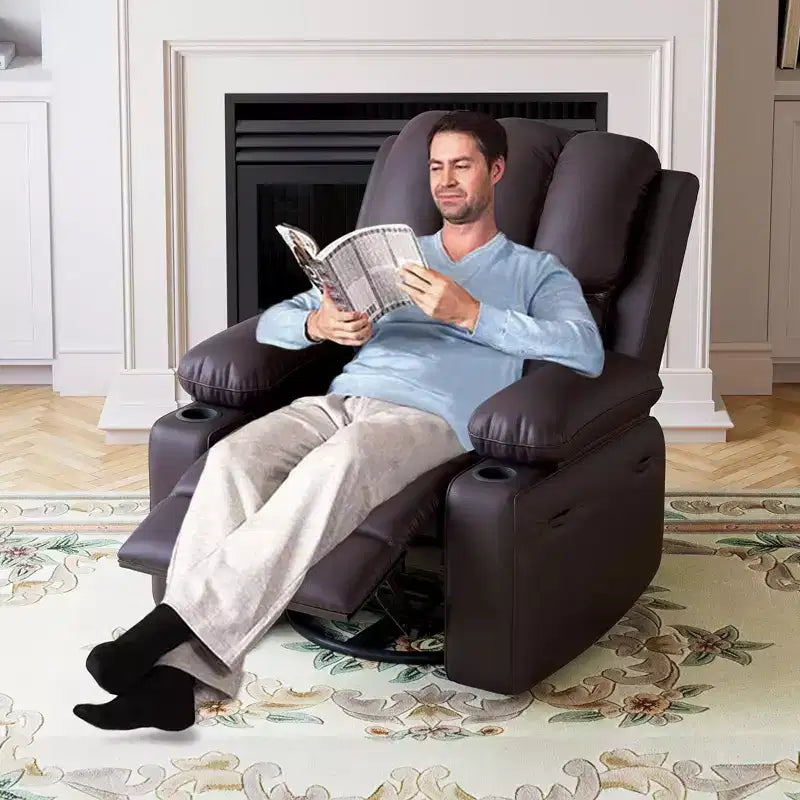 Leather Recliner Chair, Manual Recliner w/Comfortable Arms and Cup Holders for Living Room CF8011