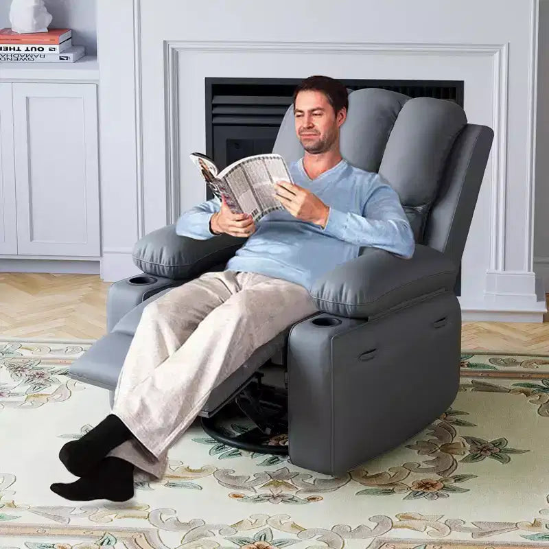 Leather Recliner Chair, Manual Recliner w/Comfortable Arms and Cup Holders for Living Room CF8011