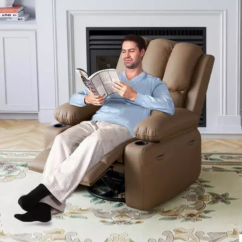 Leather Recliner Chair, Manual Recliner w/Comfortable Arms and Cup Holders for Living Room CF8011