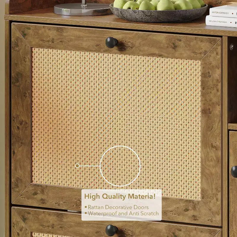 Zstar Shoe cabinet with 3 drawers with flaps in natural rattan, brown