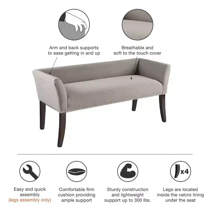 Okak Accent Nailhead Trim Ottoman Bench with Back & Flared Arms,Upholstered Shoe Bench Bedroom Bench for Living Room,Bedside
