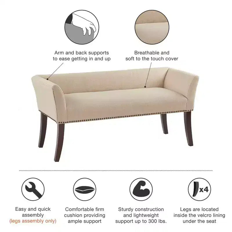 Okak Accent Nailhead Trim Ottoman Bench with Back & Flared Arms,Upholstered Shoe Bench Bedroom Bench for Living Room,Bedside