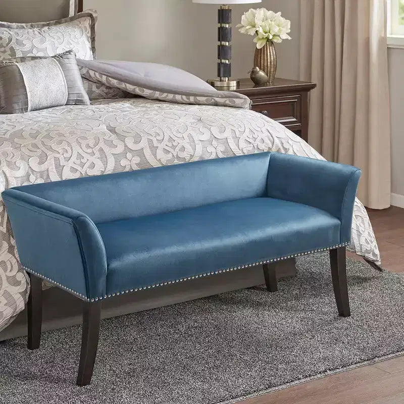 Okak Accent Nailhead Trim Ottoman Bench with Back & Flared Arms,Upholstered Shoe Bench Bedroom Bench for Living Room,Bedside
