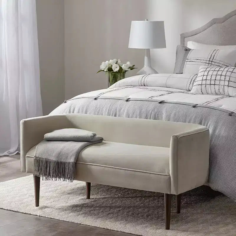 Okak Accent Nailhead Trim Ottoman Bench with Back & Flared Arms,Upholstered Shoe Bench Bedroom Bench for Living Room,Bedside