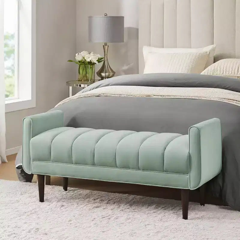 Okak Accent Nailhead Trim Ottoman Bench with Back & Flared Arms,Upholstered Shoe Bench Bedroom Bench for Living Room,Bedside