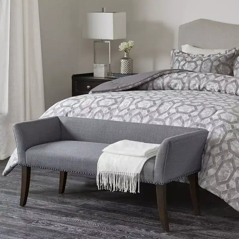 Okak Accent Nailhead Trim Ottoman Bench with Back & Flared Arms,Upholstered Shoe Bench Bedroom Bench for Living Room,Bedside