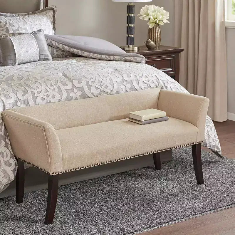 Okak Accent Nailhead Trim Ottoman Bench with Back & Flared Arms,Upholstered Shoe Bench Bedroom Bench for Living Room,Bedside