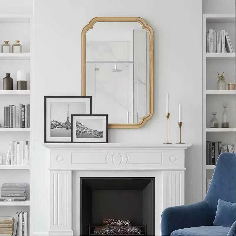 MAYEERTY 20 x 30 Solid Wood Frame Rounded Corner Decorative Mirror for Bedroom Bathroom Living Room Natural Wood