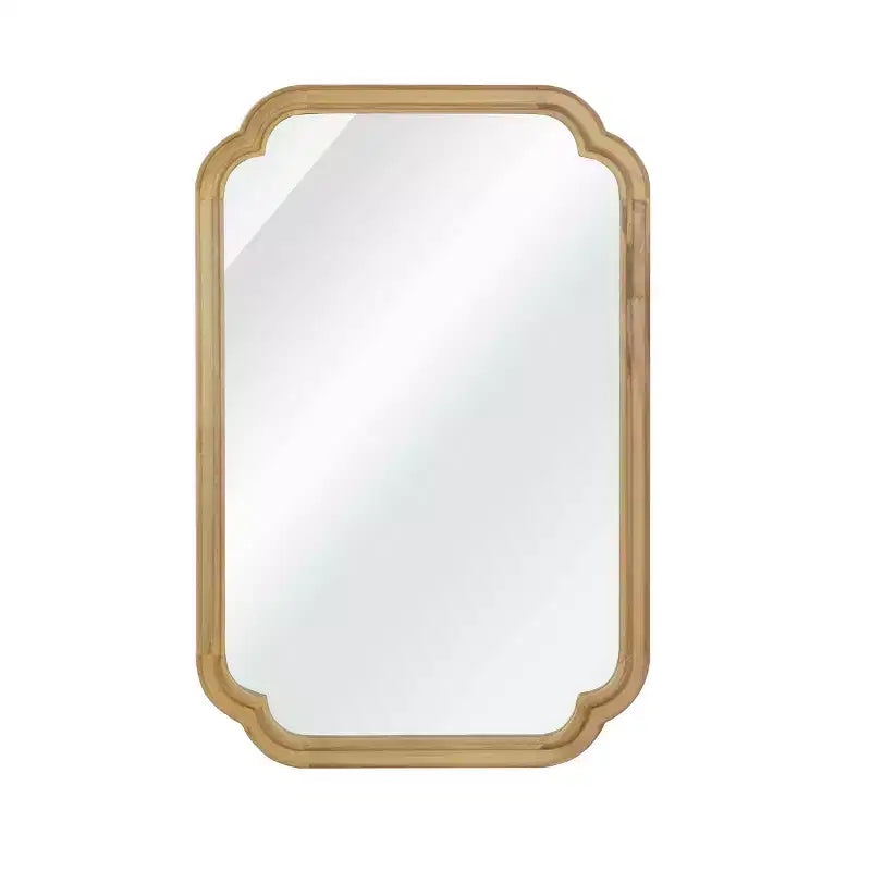 MAYEERTY 20 x 30 Solid Wood Frame Rounded Corner Decorative Mirror for Bedroom Bathroom Living Room Natural Wood