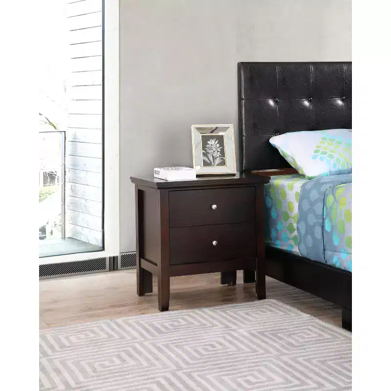 HomeStock Espresso Nightstand 24W x 24D x 16H Two Drawers Transitional Style