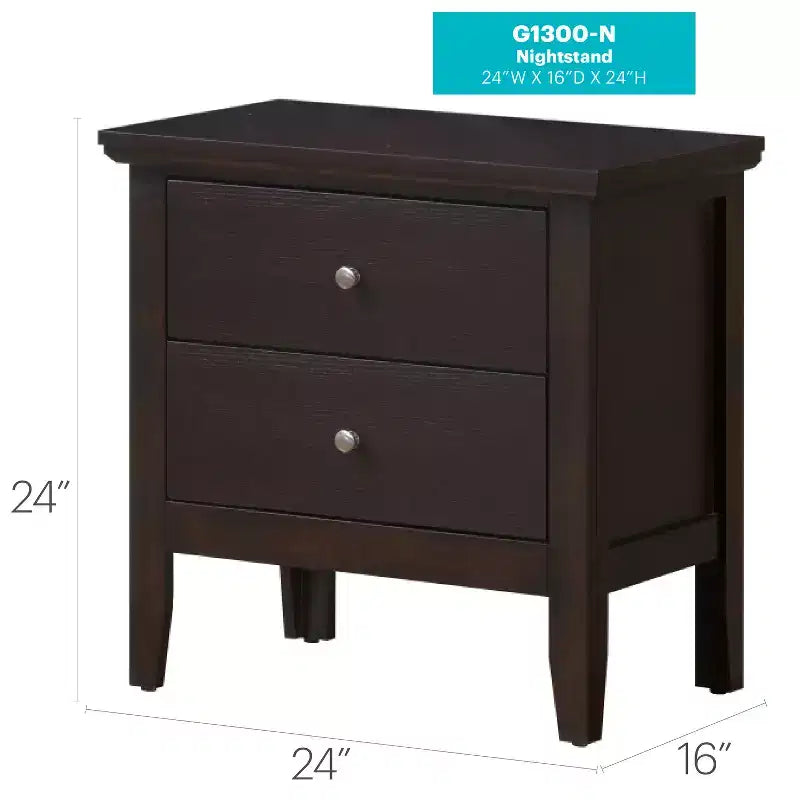 HomeStock Espresso Nightstand 24W x 24D x 16H Two Drawers Transitional Style