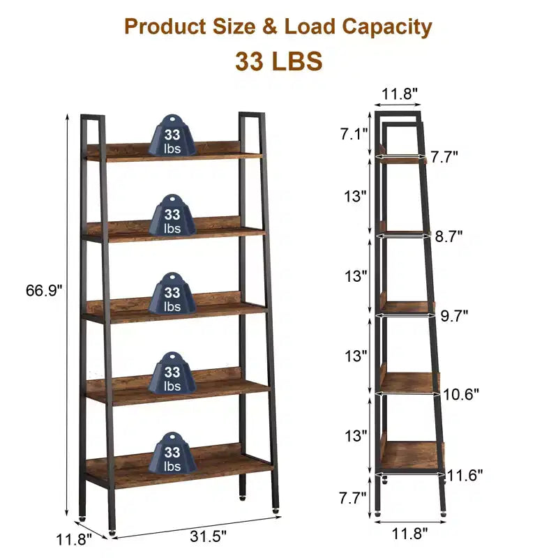 GustoWave 5 Tier Free Standing Storage Shelf Rack for Office, Living Room, Bedroom, Rustic Brown