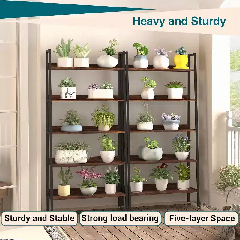 GustoWave 5 Tier Free Standing Storage Shelf Rack for Office, Living Room, Bedroom, Rustic Brown