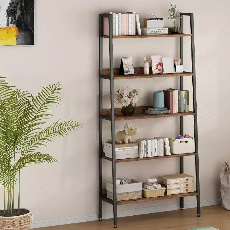 GustoWave 5 Tier Free Standing Storage Shelf Rack for Office, Living Room, Bedroom, Rustic Brown