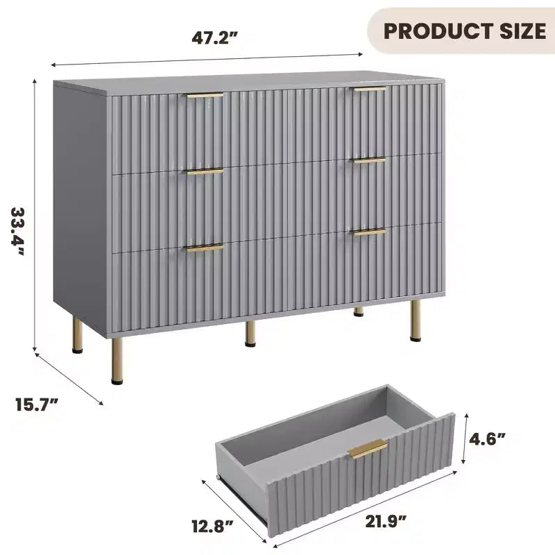Fluted Drawer Storage Dresser, Chest with Ample Deep Drawers and Wide Top, Dresser for Bedroom