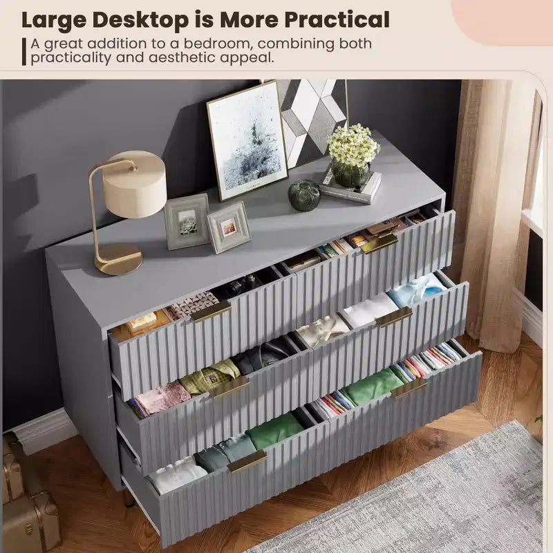 Fluted Drawer Storage Dresser, Chest with Ample Deep Drawers and Wide Top, Dresser for Bedroom