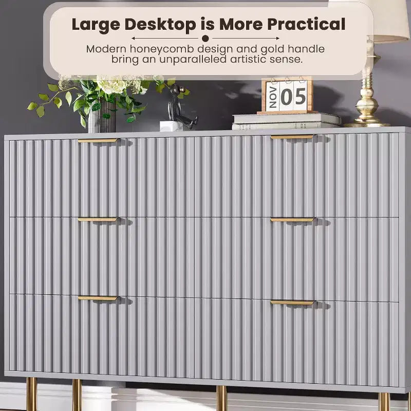Fluted Drawer Storage Dresser, Chest with Ample Deep Drawers and Wide Top, Dresser for Bedroom